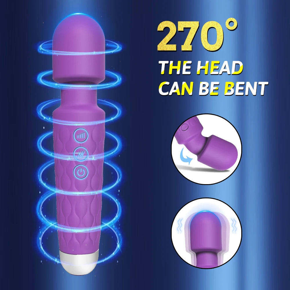 🪄🔥Magic Wand Play Pro – Vibromasseur 20 Modes, 8 Intensités, Tête Flexible, Étanche IPX7
