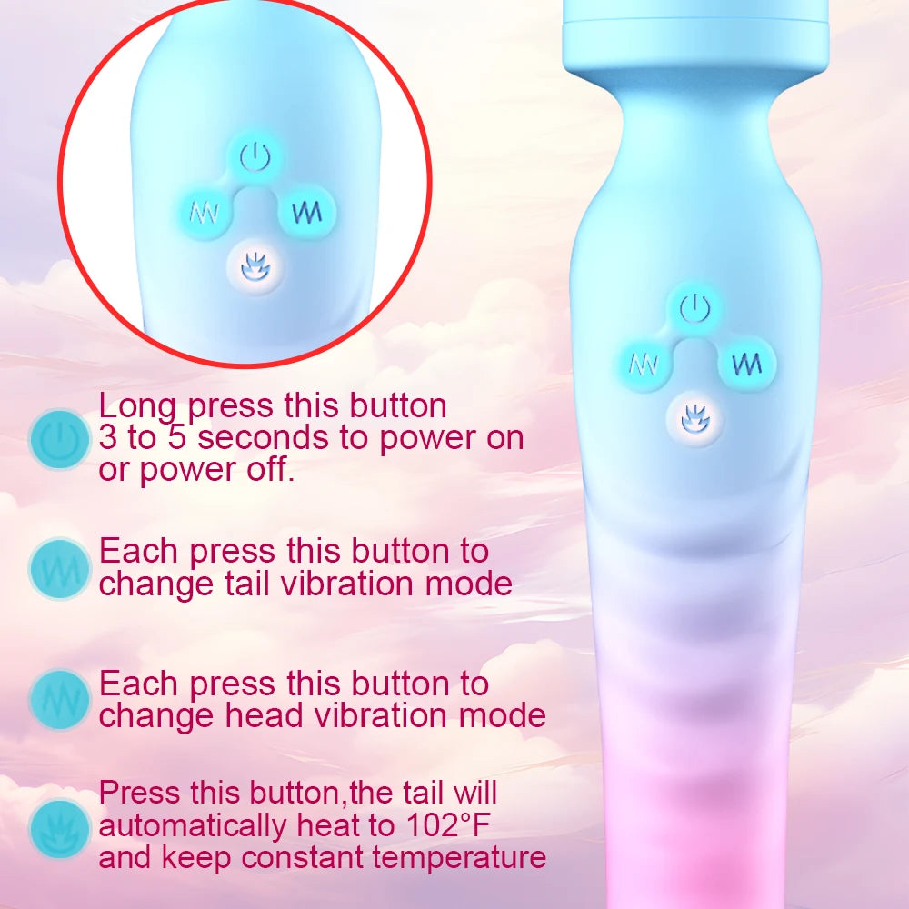 🪄🌈Magic Wand Play Chauffant – Vibromasseur Double Extrémité Point G & Clitoridien