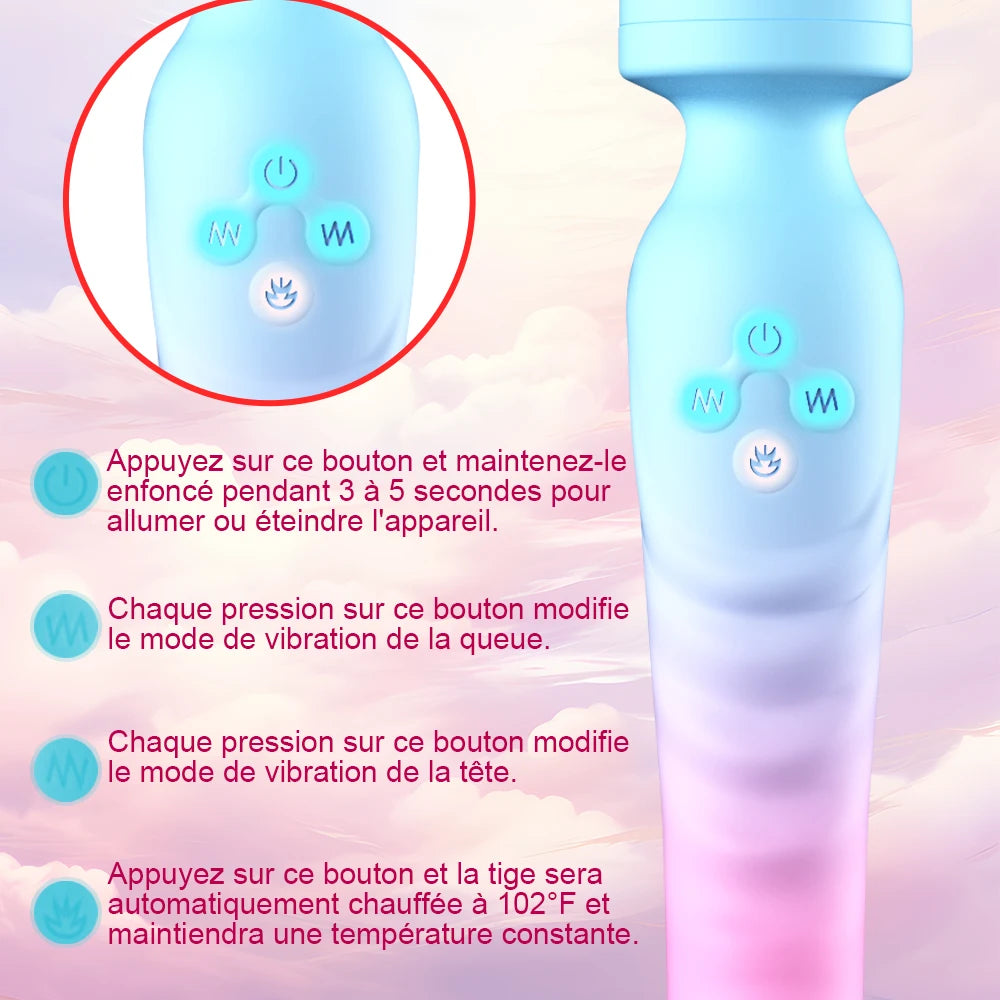 🪄🌈Magic Wand Play Chauffant – Vibromasseur Double Extrémité Point G & Clitoridien