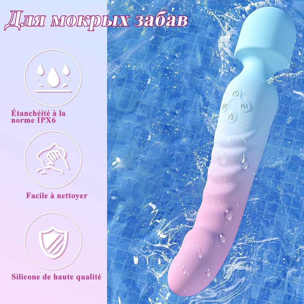 🪄🌈Magic Wand Play Chauffant – Vibromasseur Double Extrémité Point G & Clitoridien