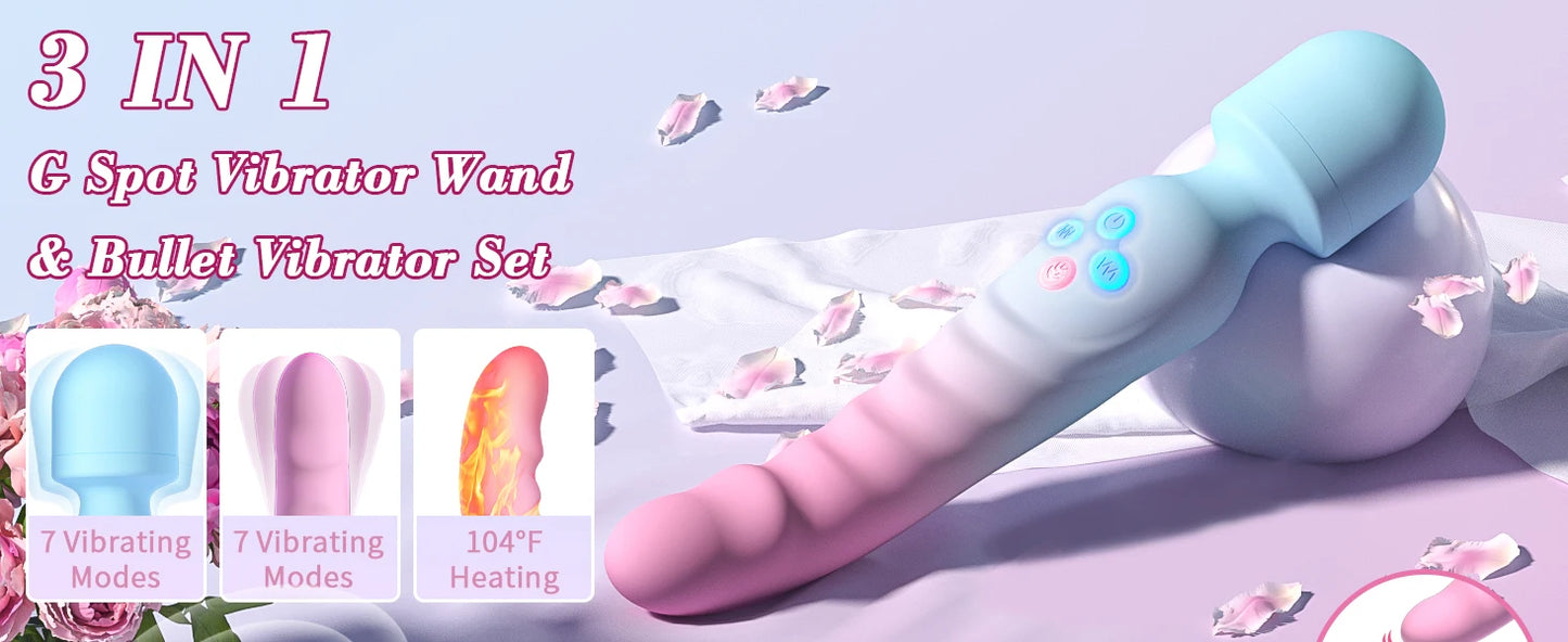 🪄🌈Magic Wand Play Chauffant – Vibromasseur Double Extrémité Point G & Clitoridien