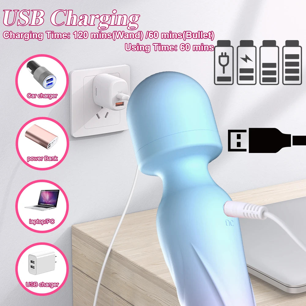 🪄🌈Magic Wand Play Chauffant – Vibromasseur Double Extrémité Point G & Clitoridien