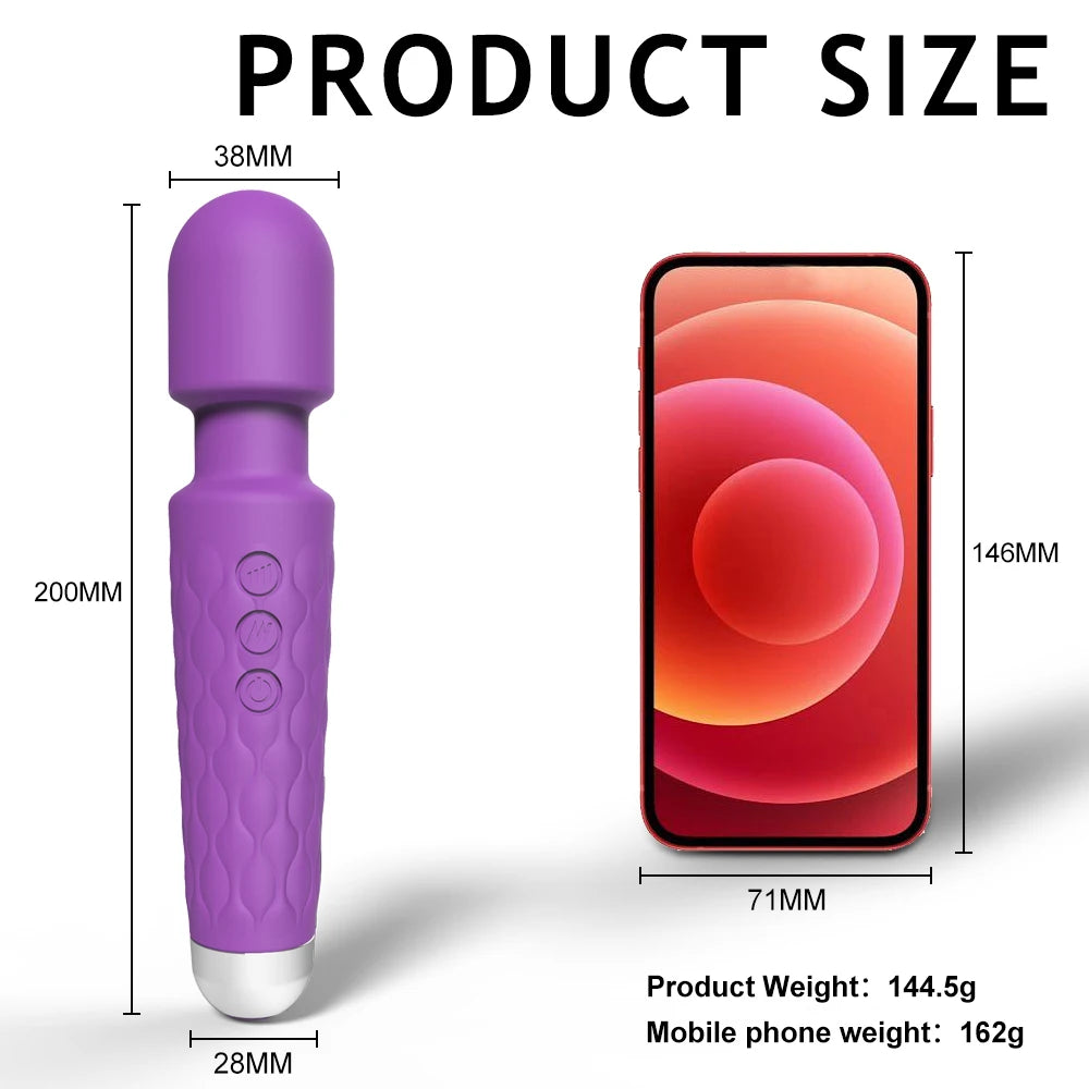 🪄🔥Magic Wand Play Pro – Vibromasseur 20 Modes, 8 Intensités, Tête Flexible, Étanche IPX7