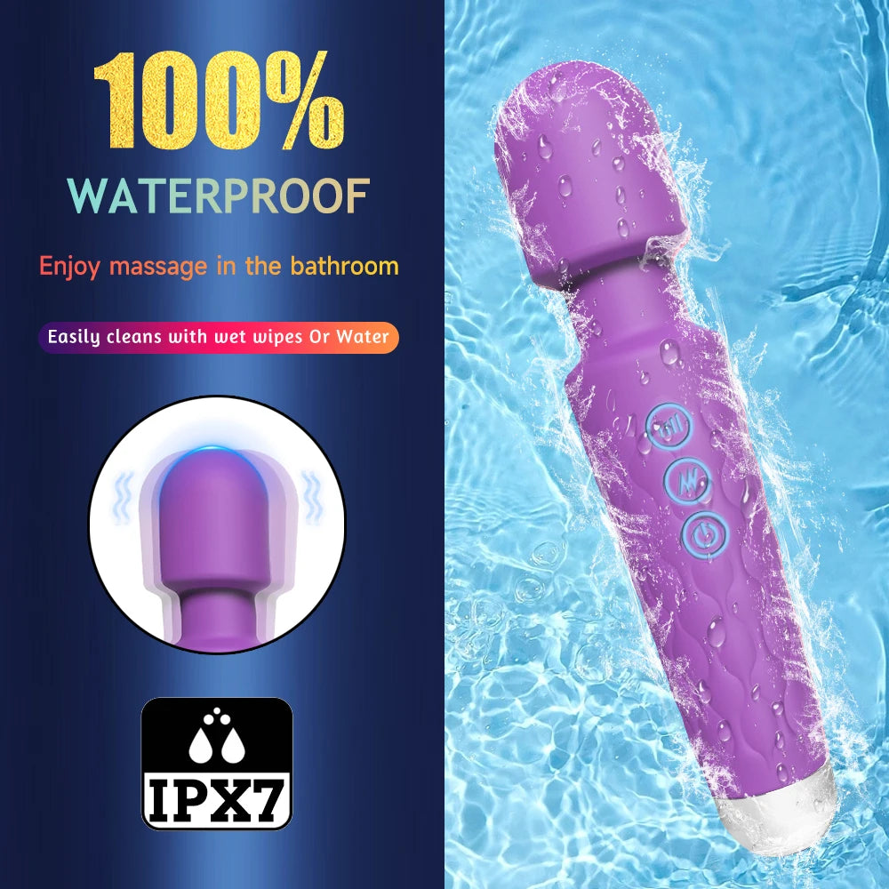 🪄🔥Magic Wand Play Pro – Vibromasseur 20 Modes, 8 Intensités, Tête Flexible, Étanche IPX7