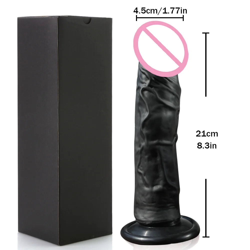 Gode réaliste en silicone noir PlayReal 21cm avec ventouse, compatible harnais